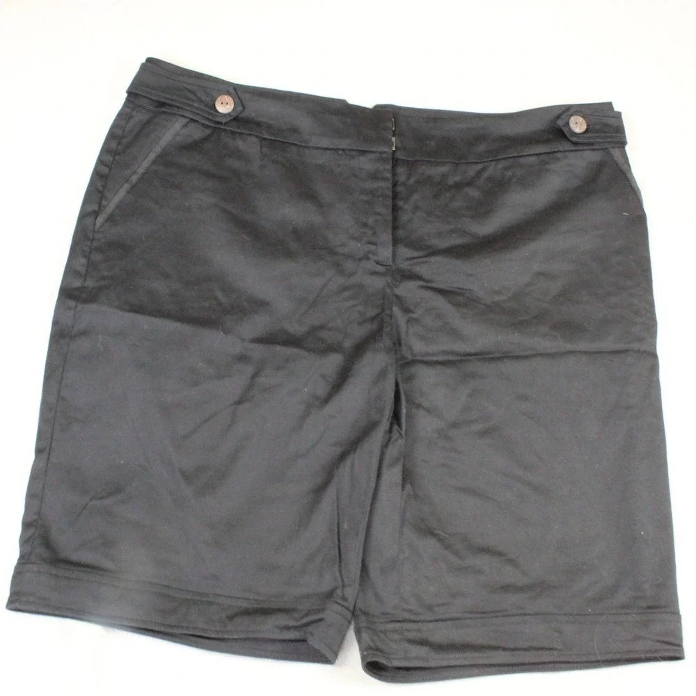AB Studio Bermuda Shorts Stretch Cotton Button Tab 12 Black Career Casual Summer
